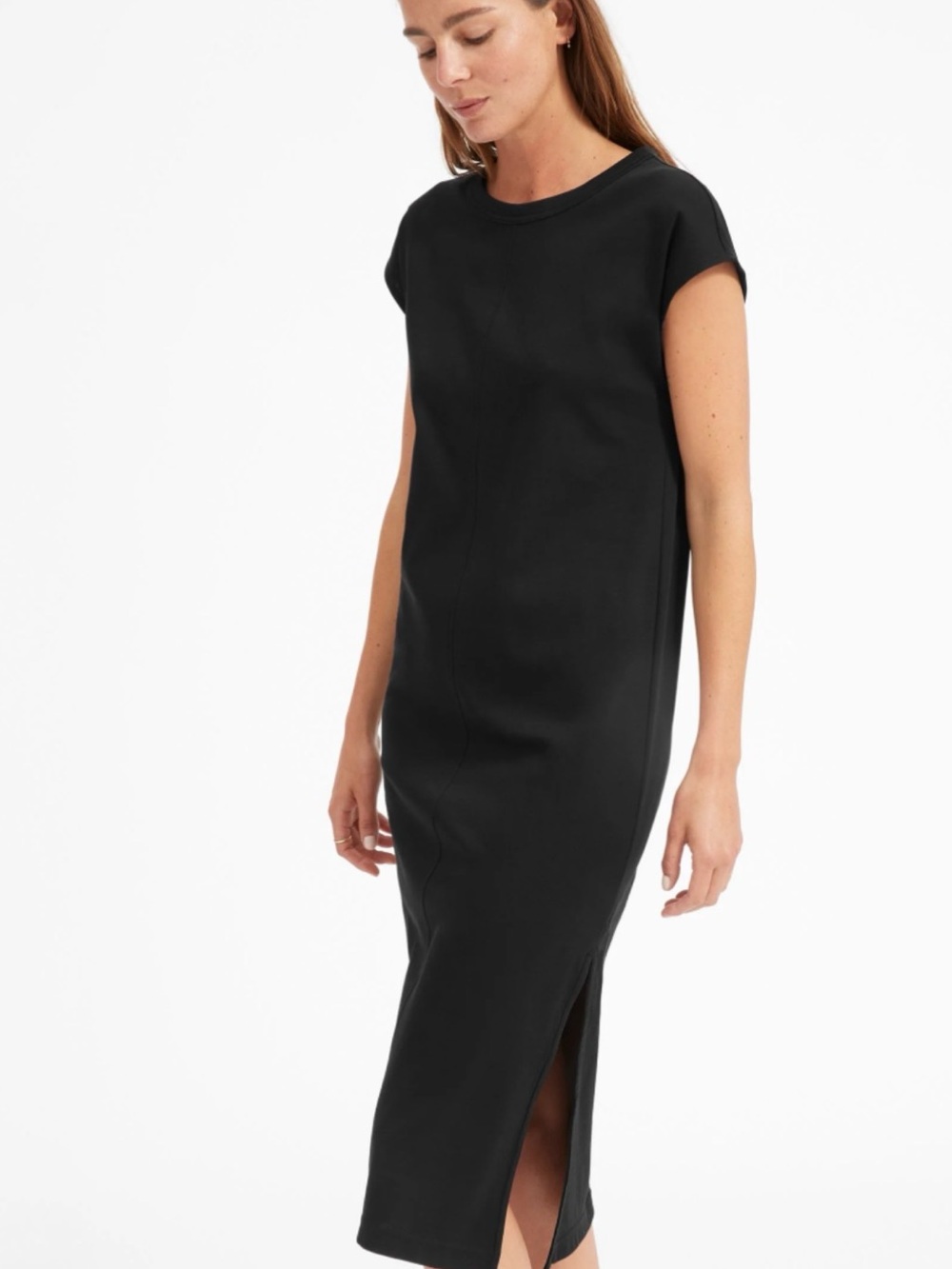 Everlane The Luxe Cotton Side-Slit Tee Dress Black Size M